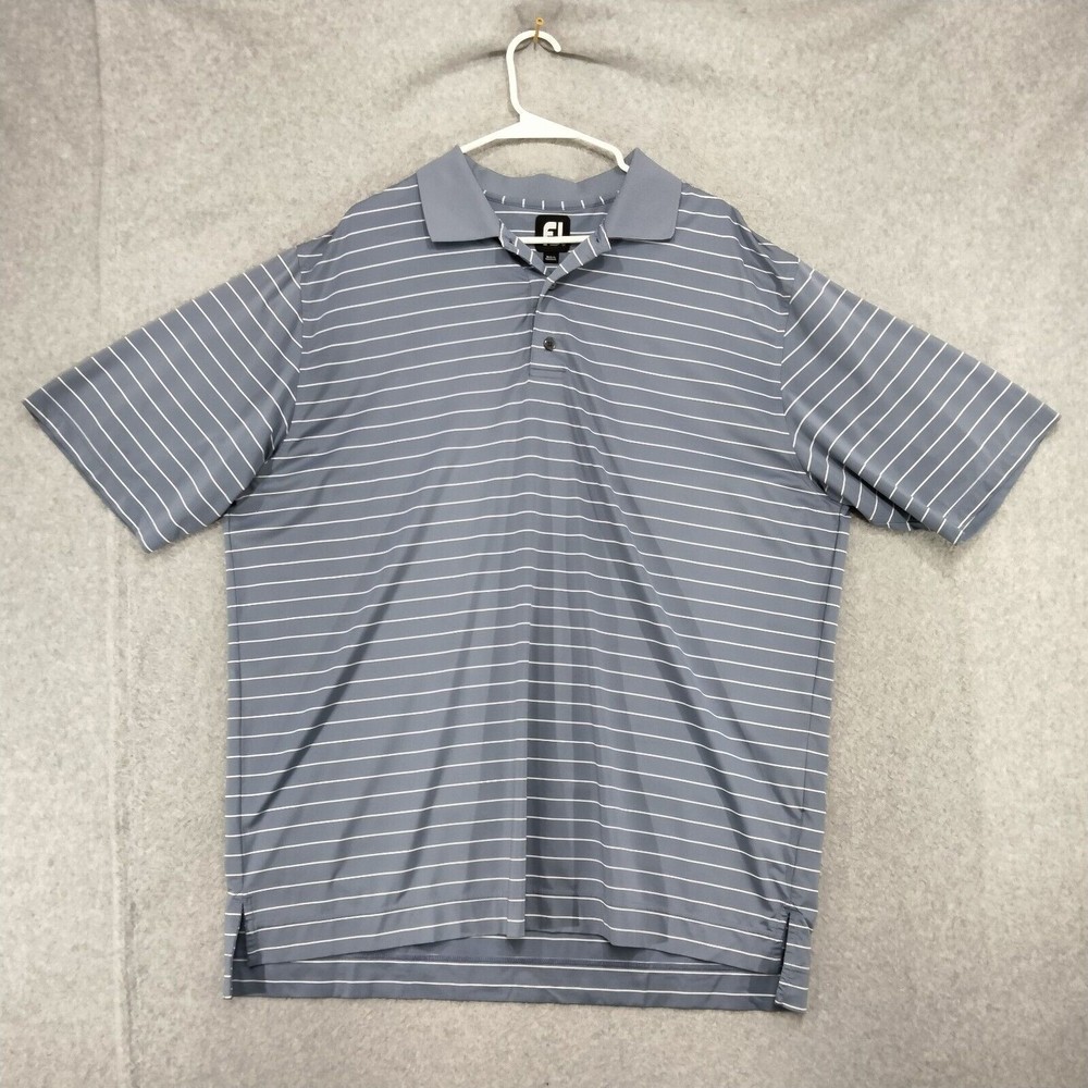 FootJoy Mens Size XL Blue White Striped Nautical Short Sleeve Polo Shirt Golf